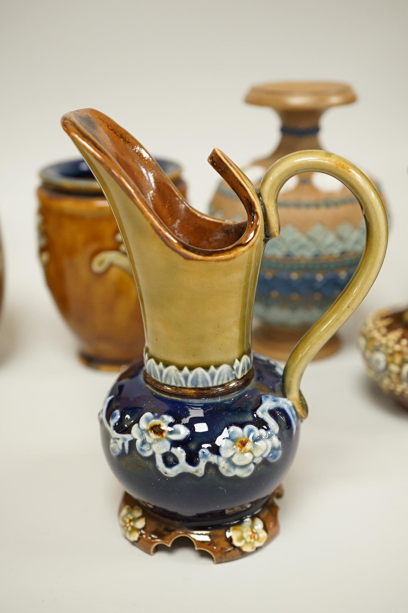 A group of mixed miniature Royal Doulton, vases, jugs etc., jug 12cm high (13)